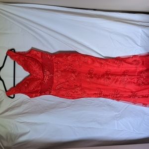 Floor Length Embroidered Red Gown NWT